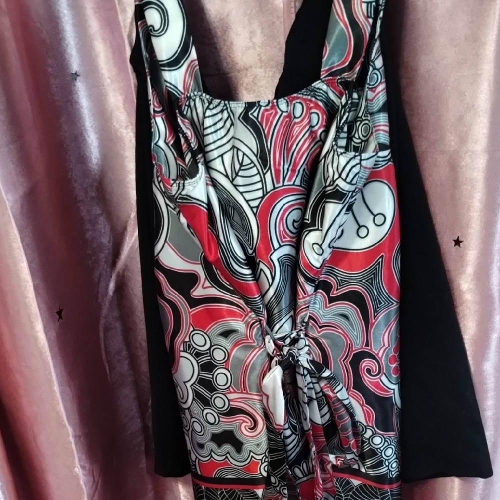 Abstract Patterned Dress with Black Skirt.